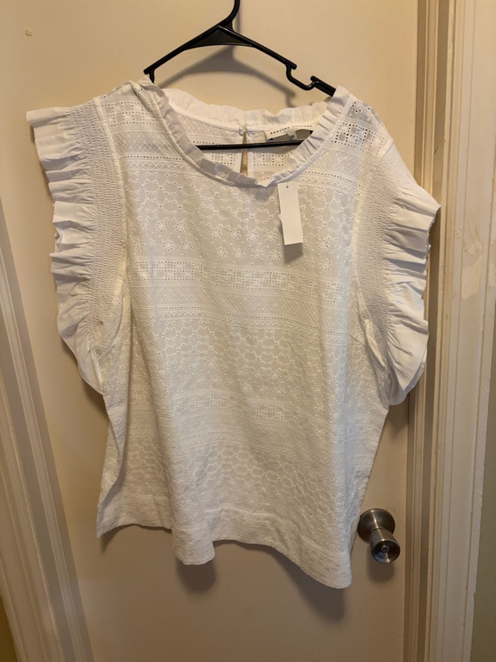 English Factory White Eyelet Ruffle Sleeve Blouse